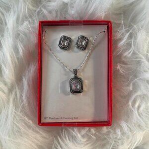 Silver & clear gemstone earring and pendant set